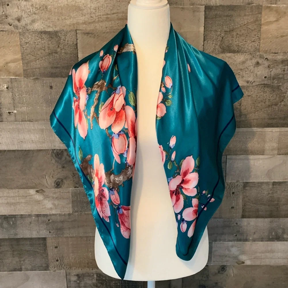 Elegant Floral Scarf Square Floral Scarf - Picture 15 of 16